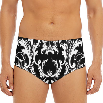 Black And White Damask Pattern Print Men's Triangle Swim Briefs