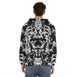 Black And White Damask Pattern Print Men's Velvet Pullover Hoodie