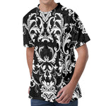 Black And White Damask Pattern Print Men's Velvet T-Shirt