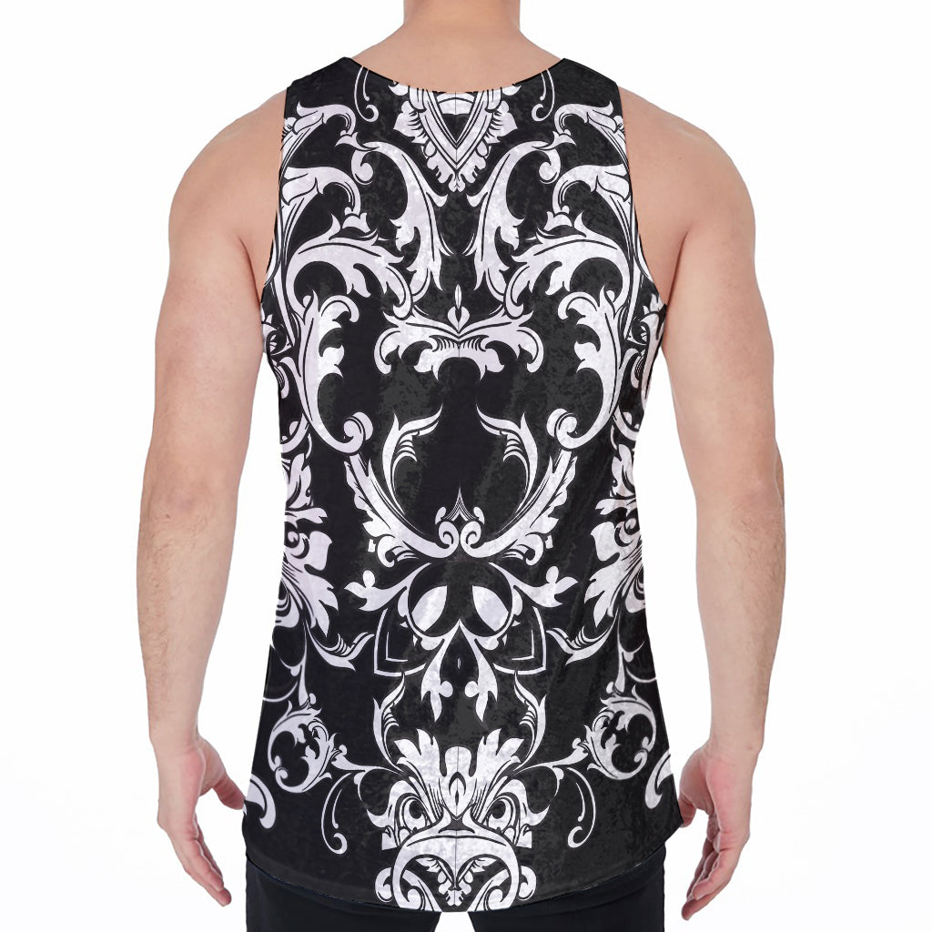 Black And White Damask Pattern Print Men's Velvet Tank Top