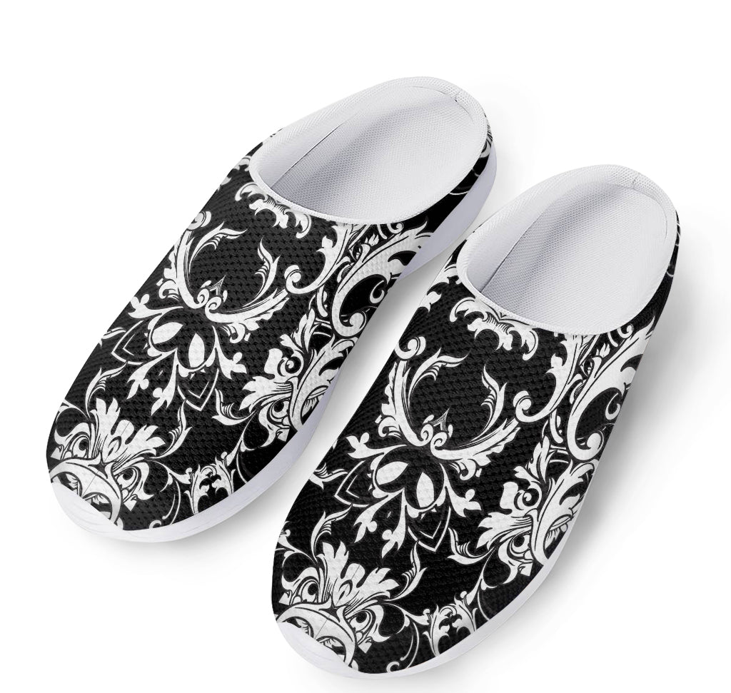Black And White Damask Pattern Print Mesh Casual Shoes