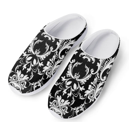 Black And White Damask Pattern Print Mesh Casual Shoes