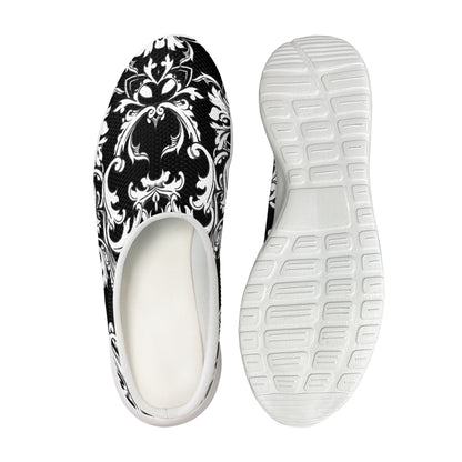 Black And White Damask Pattern Print Mesh Casual Shoes