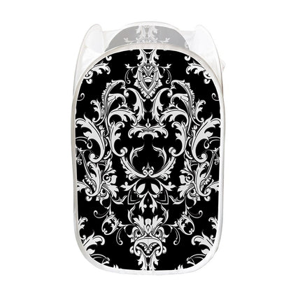 Black And White Damask Pattern Print Mesh Laundry Hamper