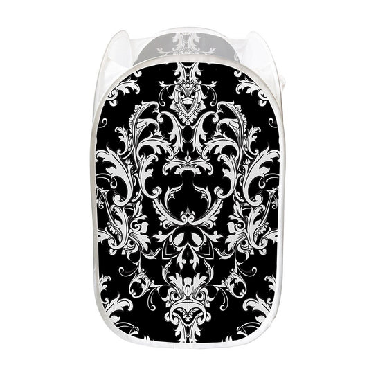 Black And White Damask Pattern Print Mesh Laundry Hamper
