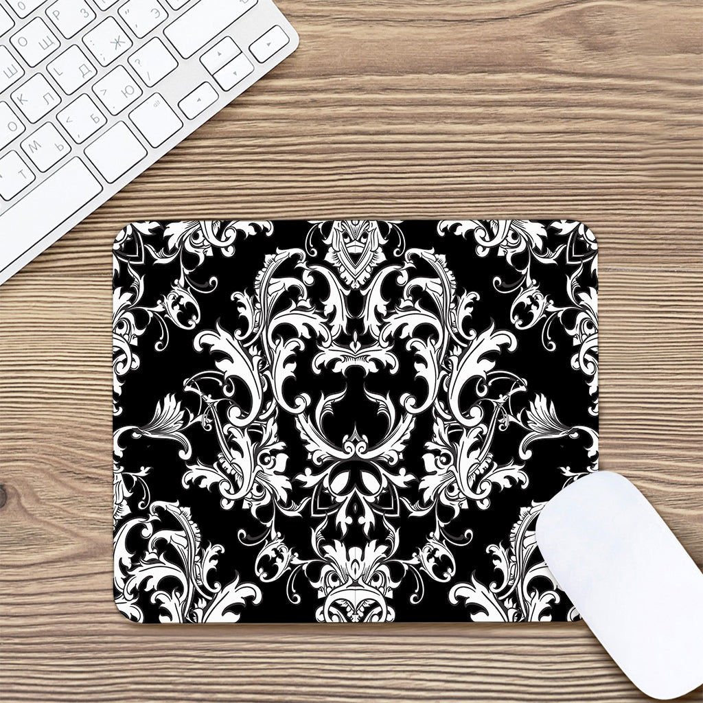 Black And White Damask Pattern Print Mouse Pad