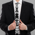 Black And White Damask Pattern Print Necktie