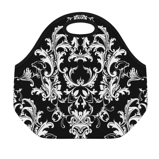 Black And White Damask Pattern Print Neoprene Lunch Bag