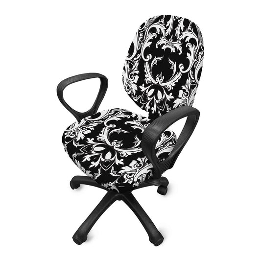 Black And White Damask Pattern Print Office Chair Cover