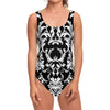 Black And White Damask Pattern Print One Piece Swimsuit