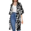 Black And White Damask Pattern Print Open Front Beach Cover Up