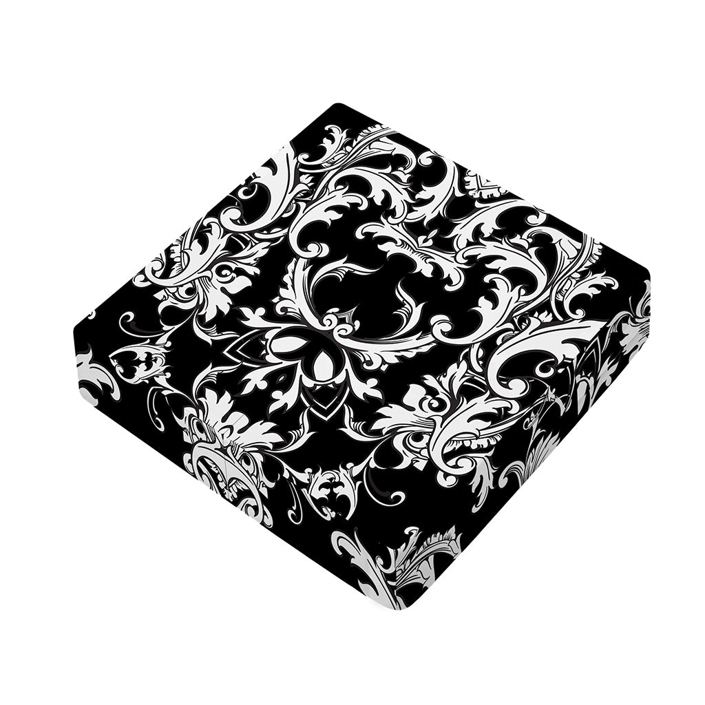 Black And White Damask Pattern Print Outdoor Seat Cushion Cover
