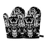 Black And White Damask Pattern Print Oven Mitts