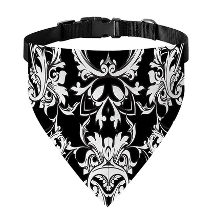 Black And White Damask Pattern Print Over The Collar Dog Bandana