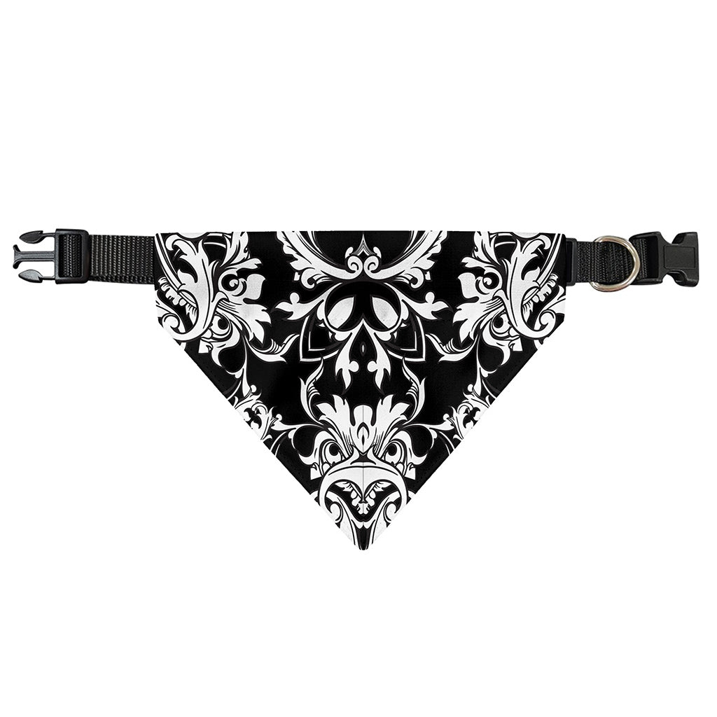 Black And White Damask Pattern Print Over The Collar Dog Bandana