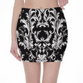 Black And White Damask Pattern Print Pencil Mini Skirt