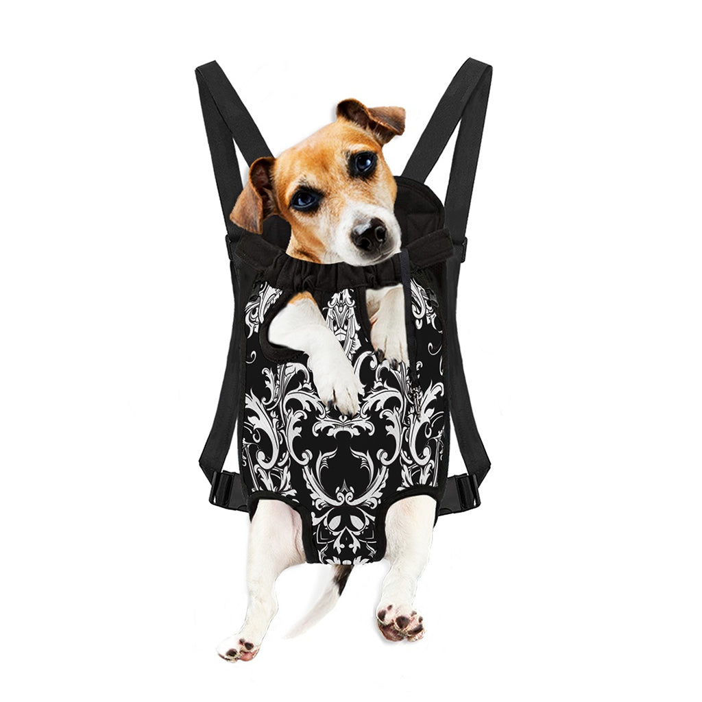 Black And White Damask Pattern Print Pet Carrier Backpack