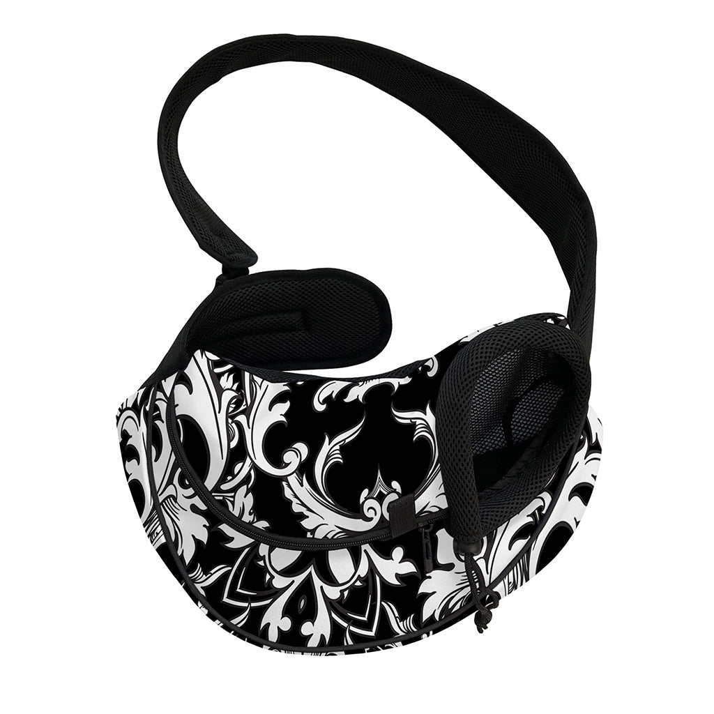 Black And White Damask Pattern Print Pet Sling Carrier