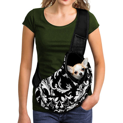 Black And White Damask Pattern Print Pet Sling Carrier