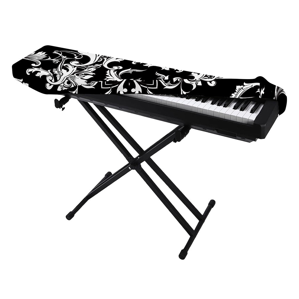 Black And White Damask Pattern Print Piano Keyboard Cover