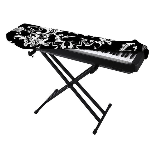 Black And White Damask Pattern Print Piano Keyboard Cover