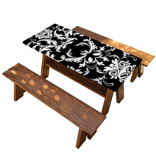 Black And White Damask Pattern Print Picnic Table Cover