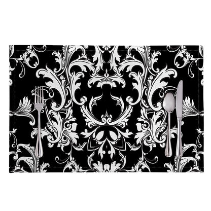 Black And White Damask Pattern Print Placemat