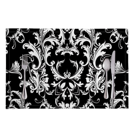 Black And White Damask Pattern Print Placemat