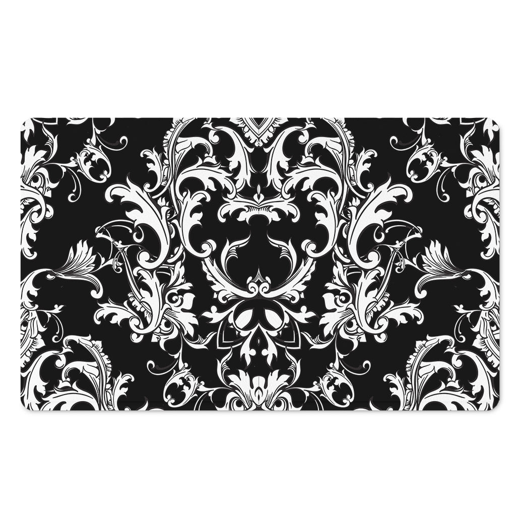 Black And White Damask Pattern Print Polyester Doormat