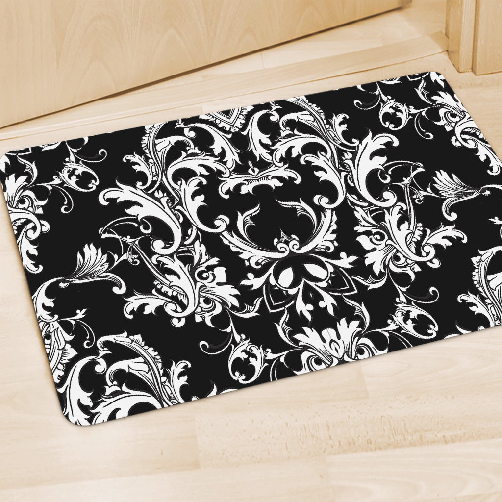 Black And White Damask Pattern Print Polyester Doormat
