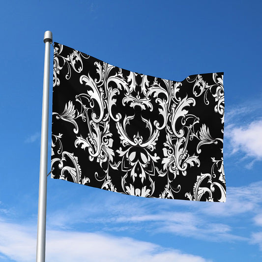 Black And White Damask Pattern Print Polyester Flag