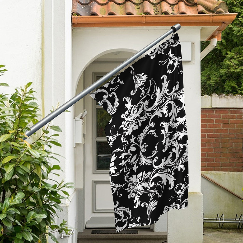 Black And White Damask Pattern Print Polyester Flag