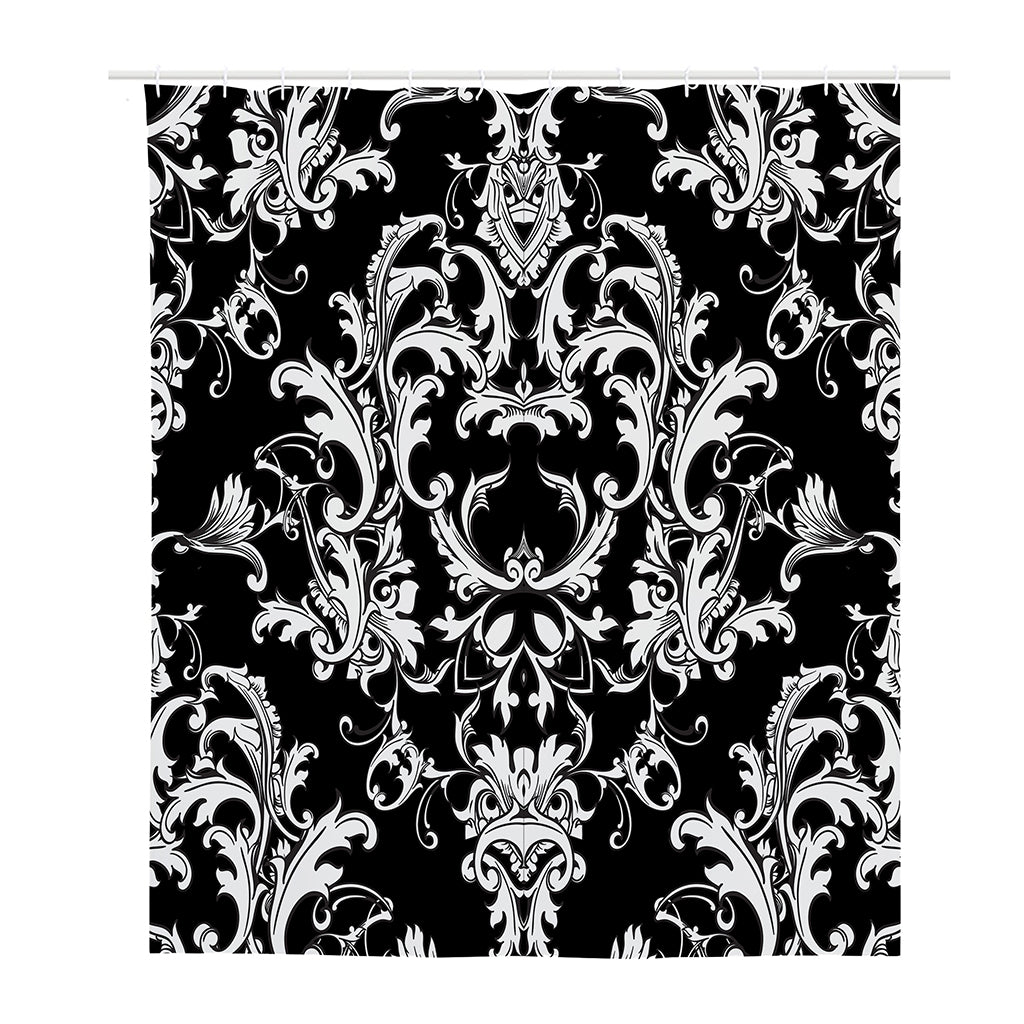 Black And White Damask Pattern Print Polyester Shower Curtain