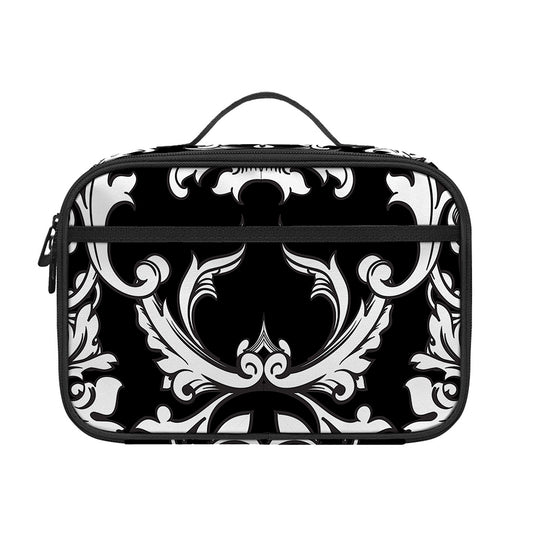 Black And White Damask Pattern Print Portable Lunch Bag