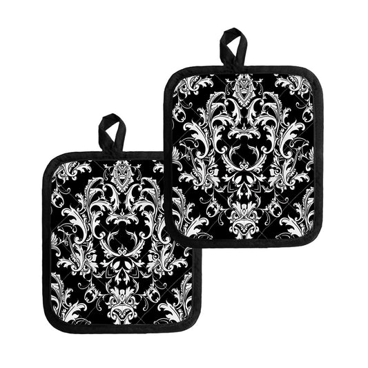 Black And White Damask Pattern Print Pot Holders