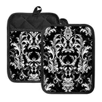 Black And White Damask Pattern Print Pot Holders With Pocket