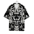 Black And White Damask Pattern Print Rayon Hawaiian Shirt