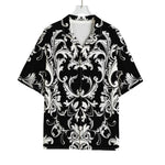 Black And White Damask Pattern Print Rayon Hawaiian Shirt