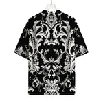 Black And White Damask Pattern Print Rayon Hawaiian Shirt