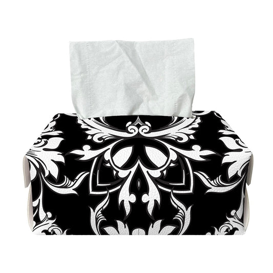 Black And White Damask Pattern Print Rectangle Tissue Box Cover