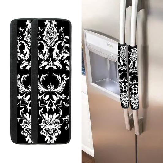 Black And White Damask Pattern Print Refrigerator Handle Covers