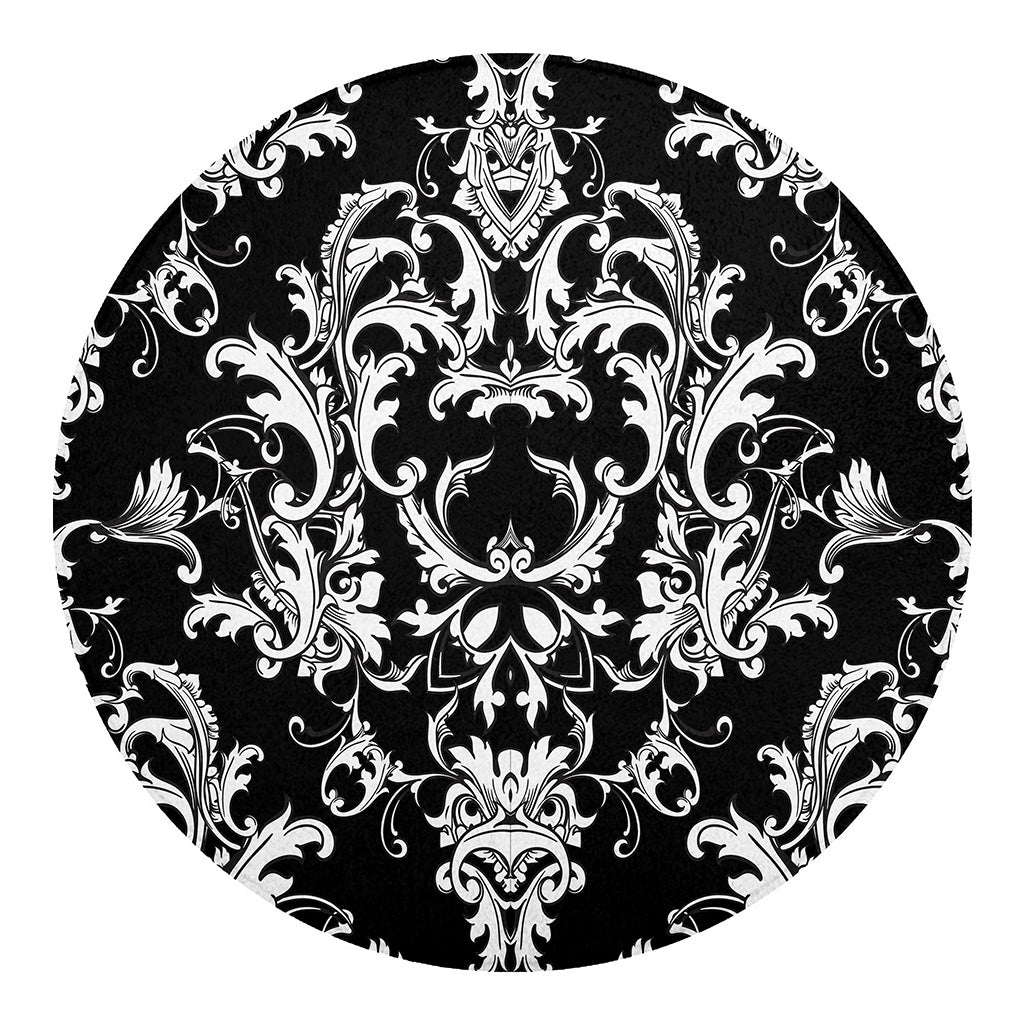 Black And White Damask Pattern Print Round Blanket