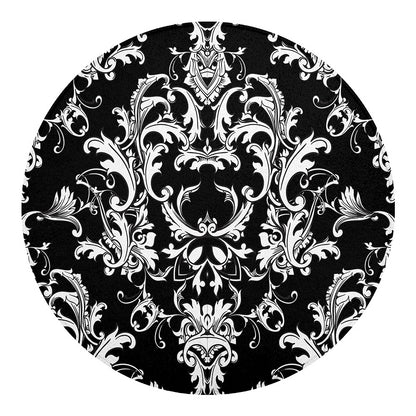 Black And White Damask Pattern Print Round Blanket