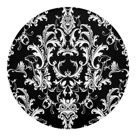 Black And White Damask Pattern Print Round Blanket