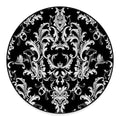 Black And White Damask Pattern Print Round Floor Mat