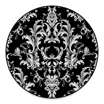 Black And White Damask Pattern Print Round Floor Mat