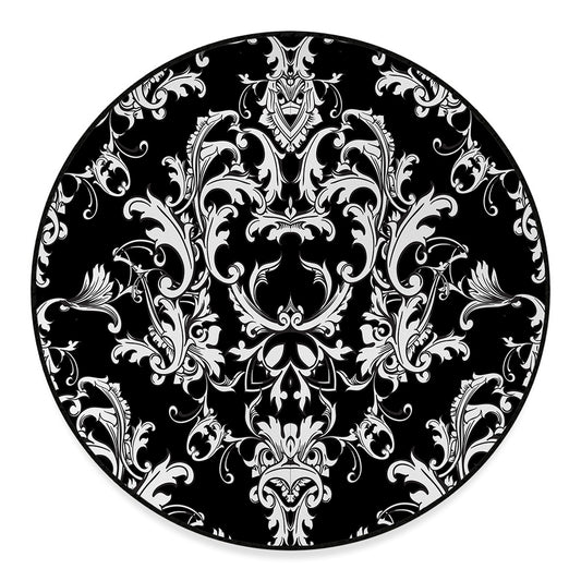 Black And White Damask Pattern Print Round Floor Mat