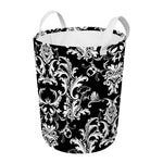 Black And White Damask Pattern Print Round Laundry Basket