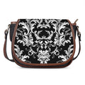 Black And White Damask Pattern Print Saddle Bag