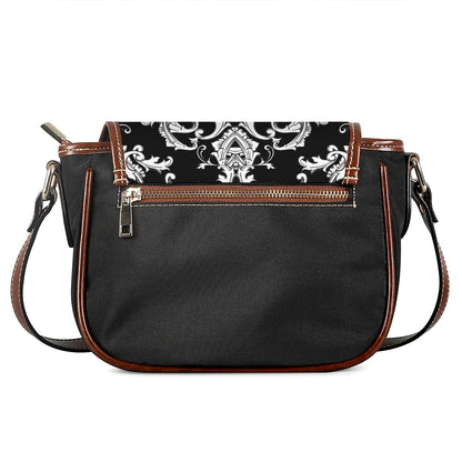 Black And White Damask Pattern Print Saddle Bag